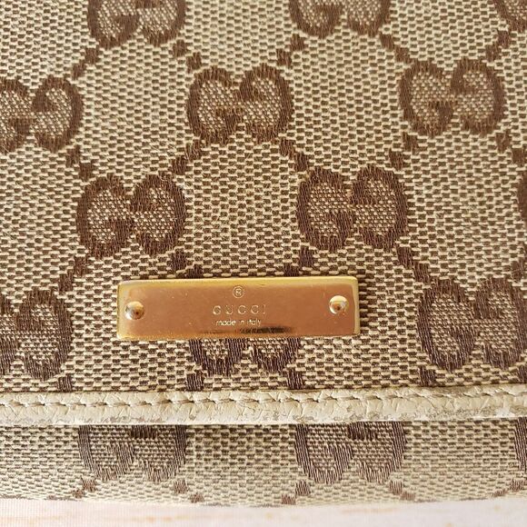Authentic Gucci Signature Logo Fabric Leather Compact Bifold Wallet Unisex Box - Picture 2 of 16
